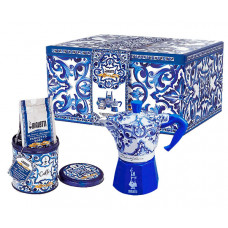 Набір Гейзерна кавоварка Bialetti х Dolce Gabbana Blu Mediterraneo Moka Express на 3 чашки 130 мл + Кава Perfetto Moka Autentico мелена 200 г